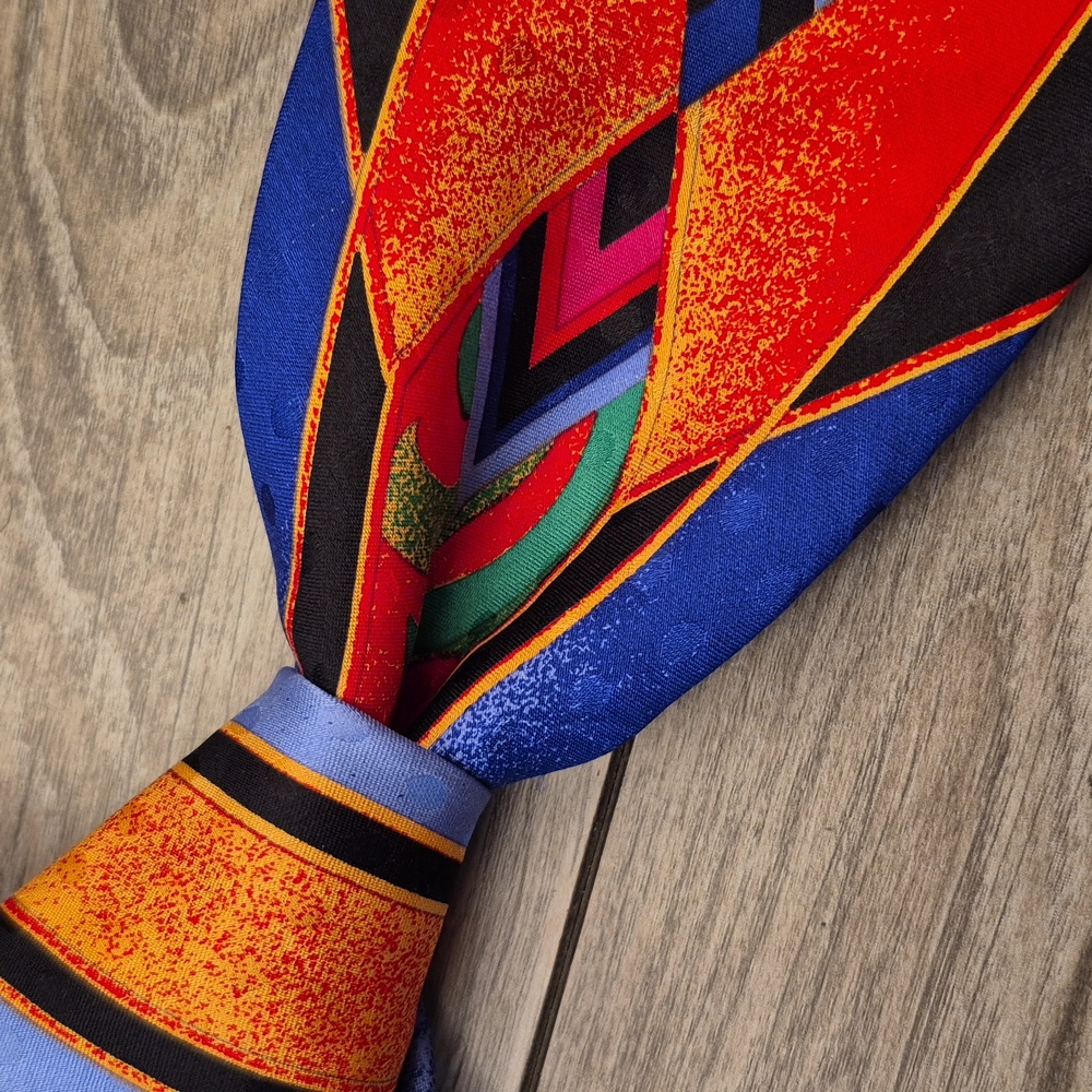 VITALIANO PANCALDI Black Multicolor Trippy Abstract Mens‎ Silk Tie VTG RARE